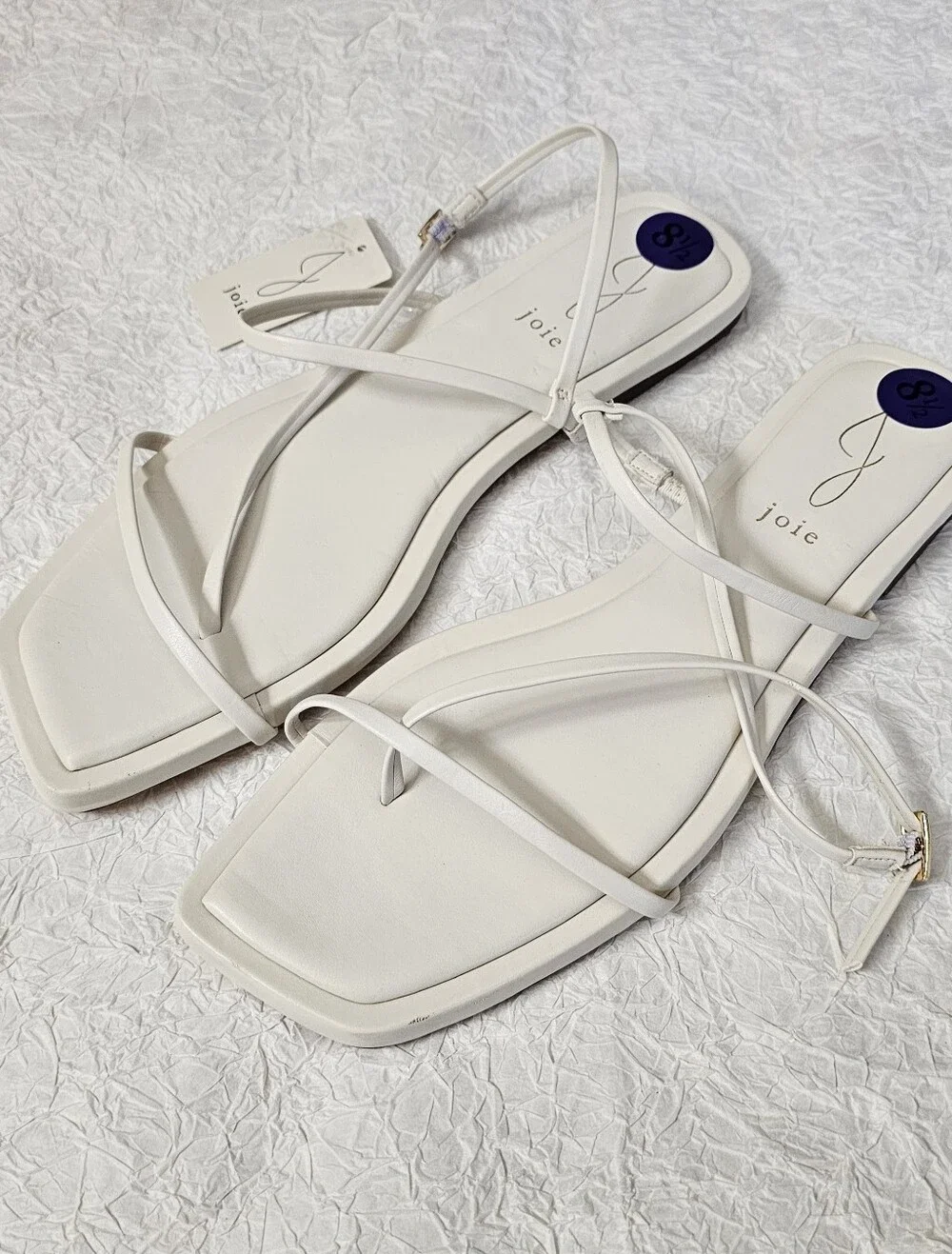 Joie Glory Womens White Minimlaist Square Toe T strap sandals New with tags - Picture 2 of 8
